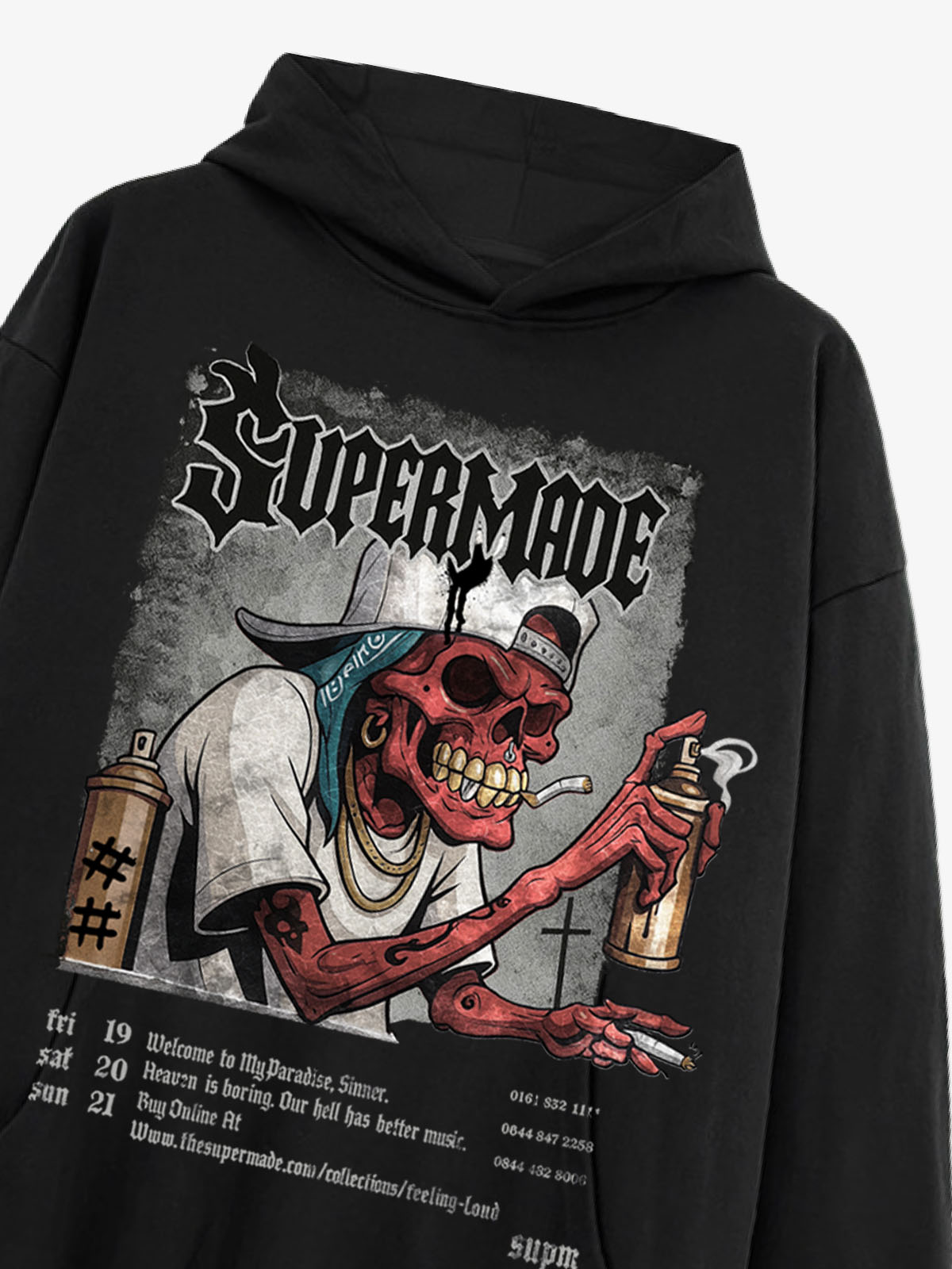 Thesupermade Punk Street Blood Red Skull Graffiti Hooded Sweatshirt 