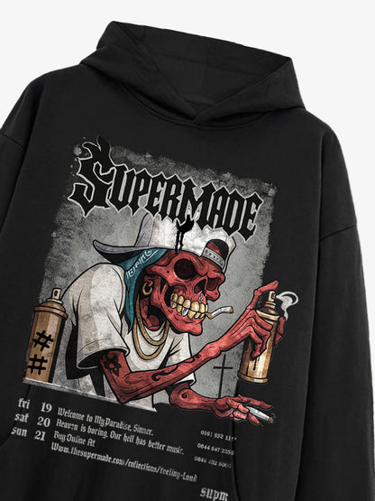Thesupermade Punk Street Blood Red Skull Graffiti Hooded Sweatshirt 