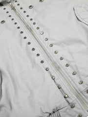 Studded Faux-Fur Collar Bomber Coat