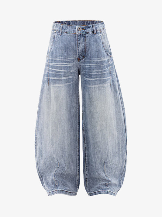 Wide-Leg Denim Trousers with Distressed Details for Women 