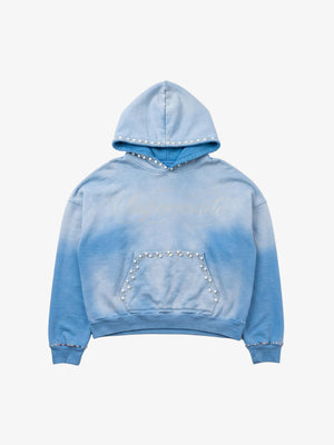 Gradient Washed Distressed Rhinestone And Pearl Hoodie