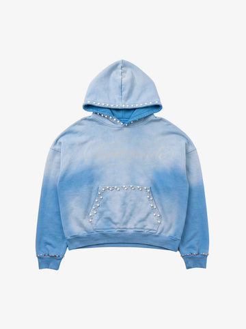 Gradient Washed Distressed Rhinestone And Pearl Hoodie