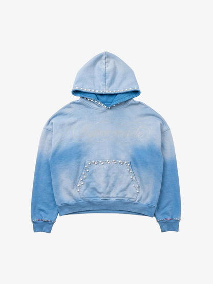 Gradient Washed Distressed Rhinestone And Pearl Hoodie