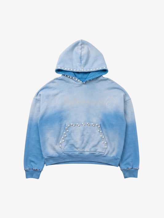 Gradient Washed Distressed Rhinestone And Pearl Hoodie