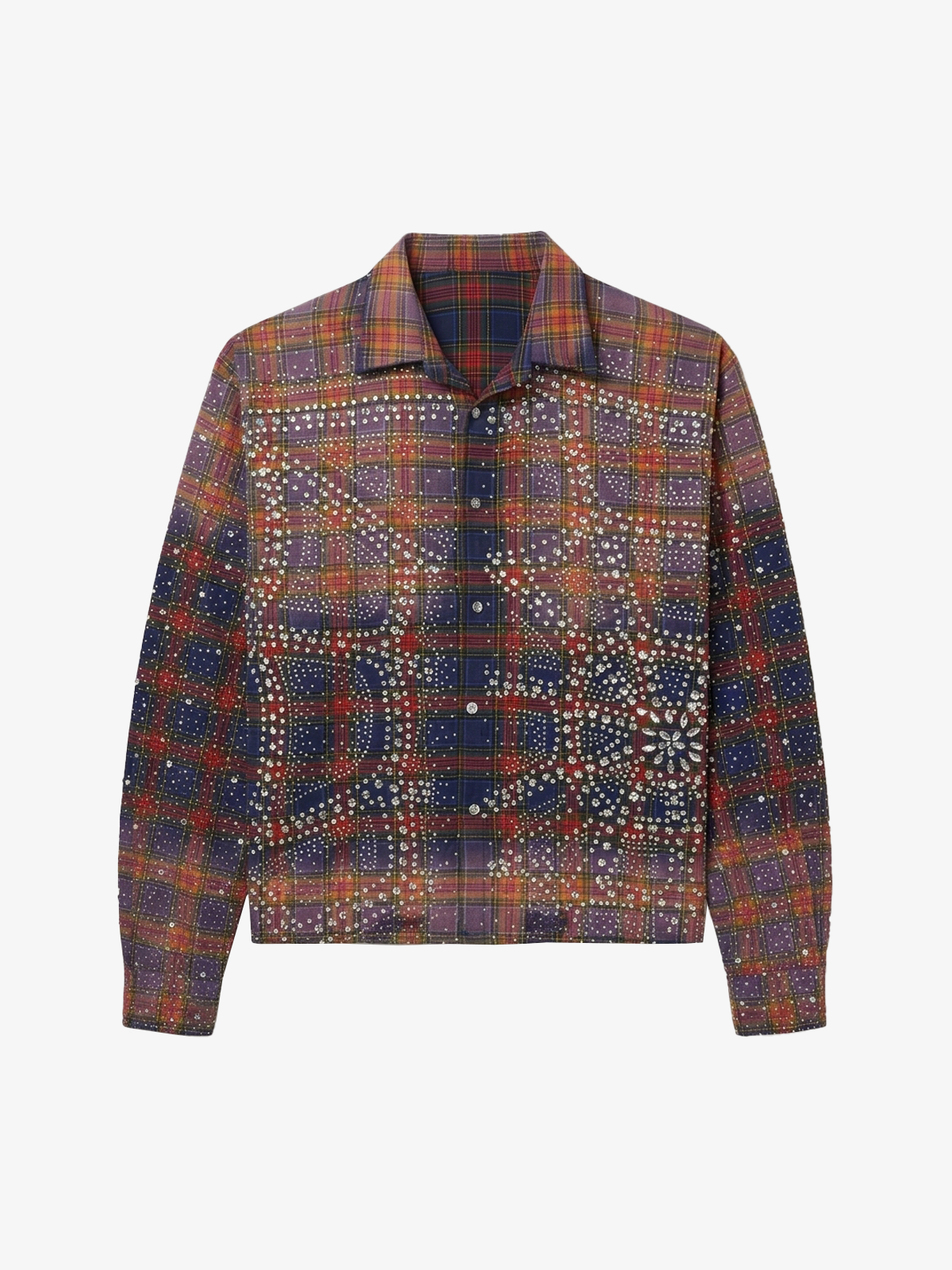 Rhinestone Plaid Long-Sleeve Shirt