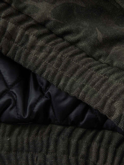 Retro Camo Faux Fur Trim Detachable Hooded Jacket 