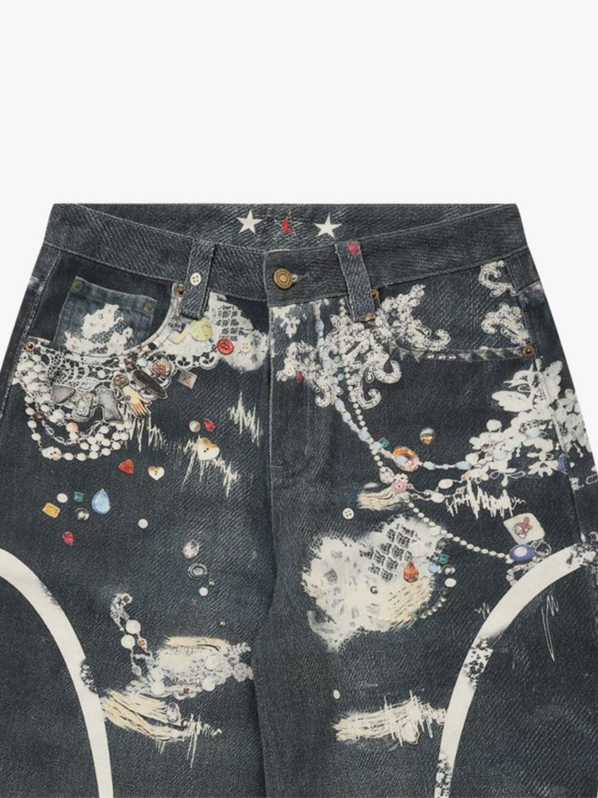 Digital 3D Graphic Distressed Denim Jeans