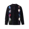 Colorful Diamond Pattern Cardigan with Tassel Accents 