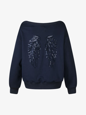 Sequin Wings Off-Shoulder Sweatshirt