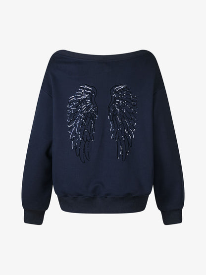 Sequin Wings Off-Shoulder Sweatshirt