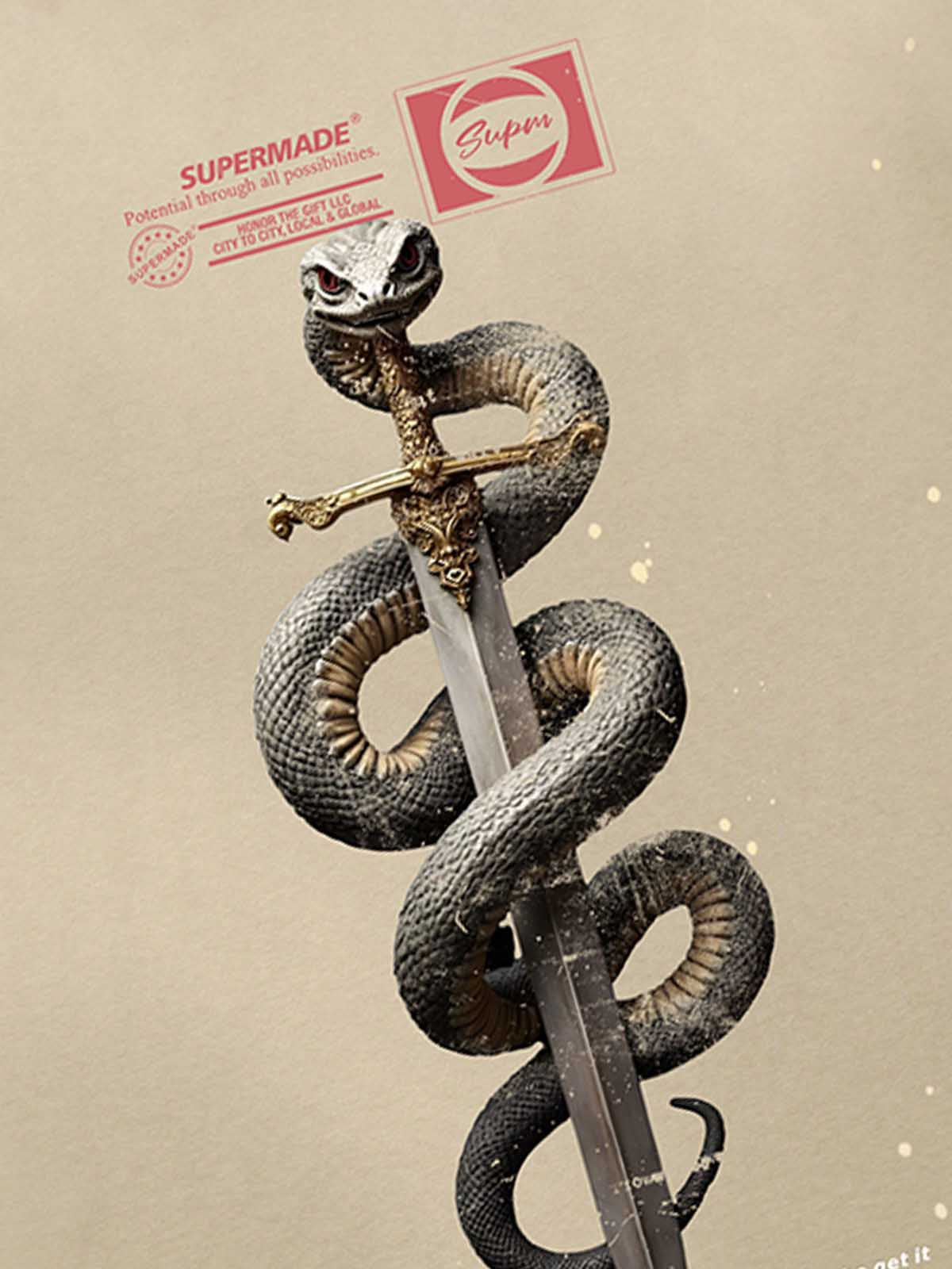 Snake and Sword Graphic T-Shirt with Bold Statement Design 