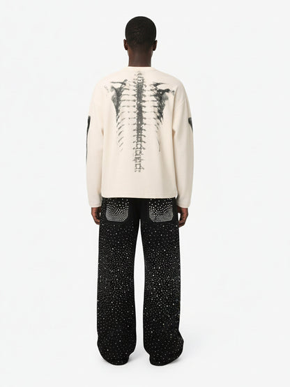Skeleton Graphic Waffle Sweatshirt - 2495 