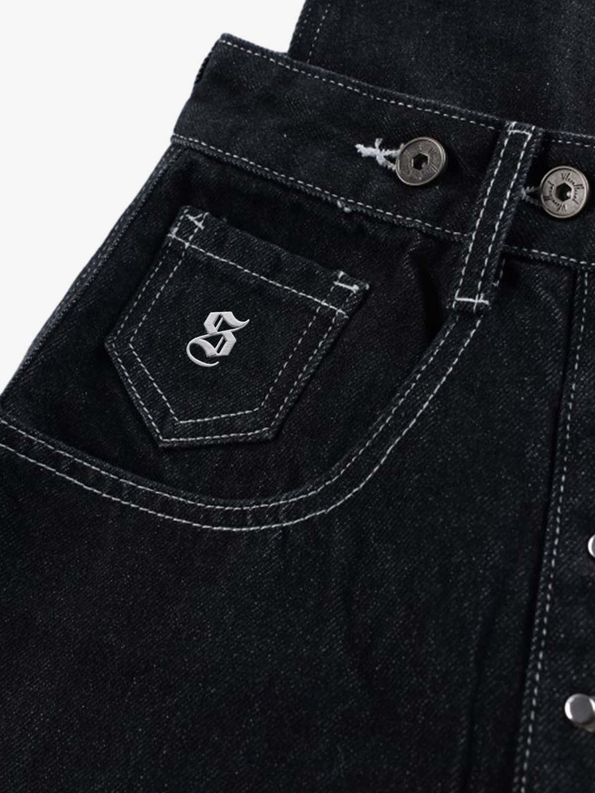 Detachable One-Shoulder Denim Overalls 