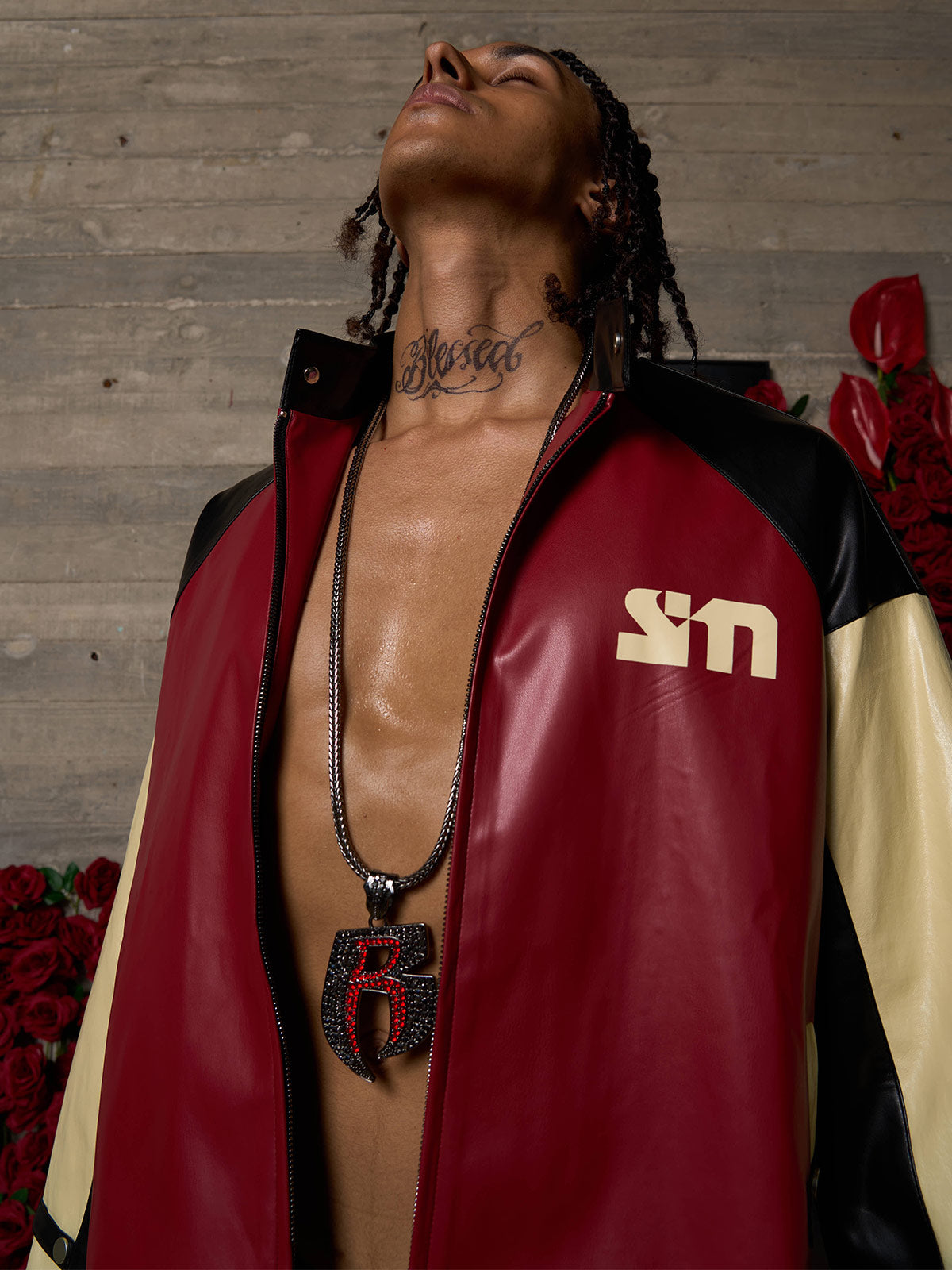 Original Contrast Color Leather Jacket 