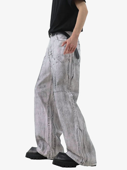 Wasteland Style Niche Design Dirty White Loose Jeans - 2114 