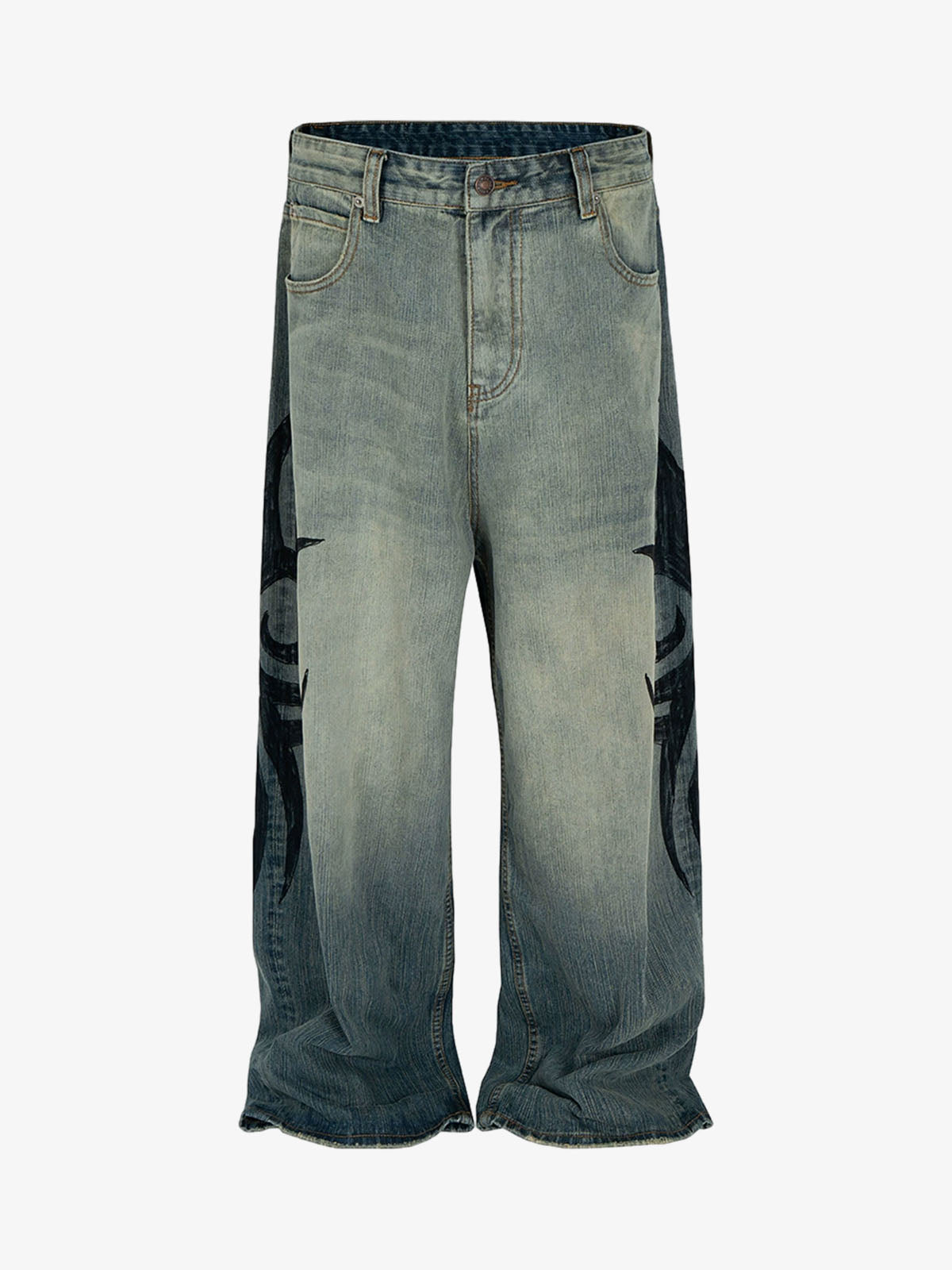 Unique Wide-Leg Denim Pants with Artistic Spider Design for Fashion Lovers 