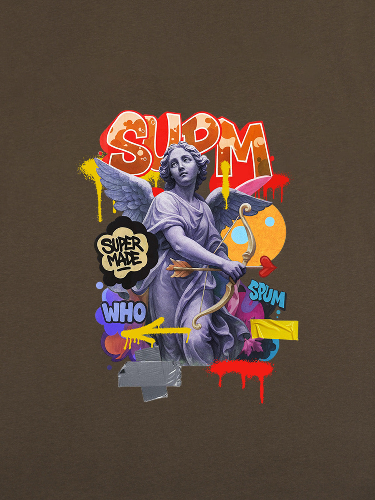 Angel statue and street graffiti mixed pattern T-shirt 