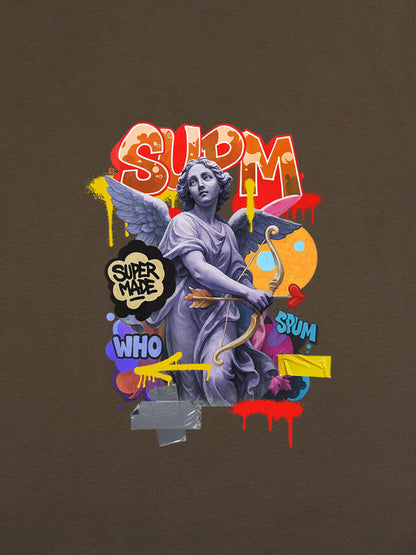Angel statue and street graffiti mixed pattern T-shirt 