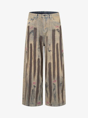 Retro Washed Brushstroke Wide-Leg Jeans 