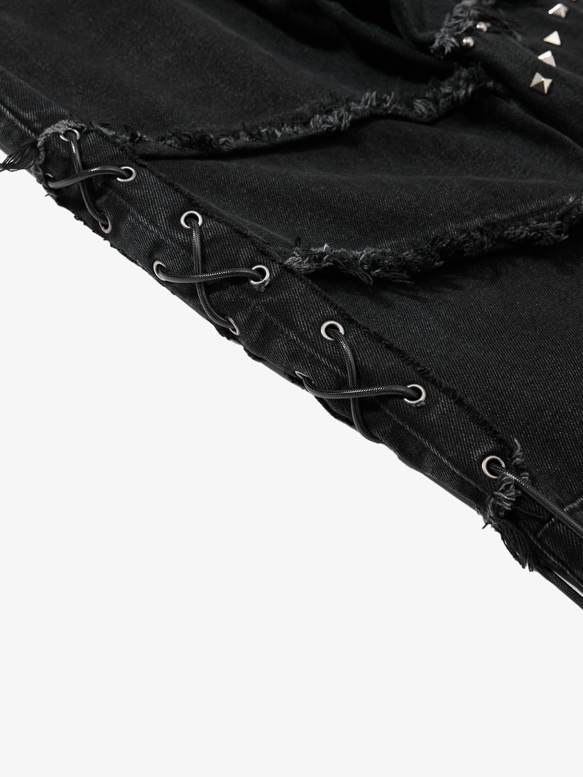 Studded Distressed Flared Jeans