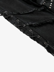 Studded Distressed Flared Jeans