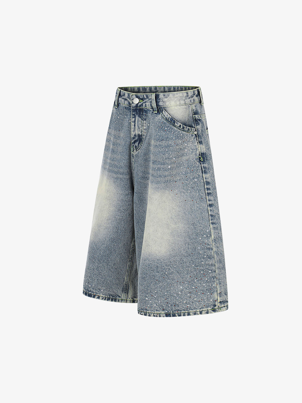 Strassbesetzte Bermuda-Shorts aus Denim im Used-Look