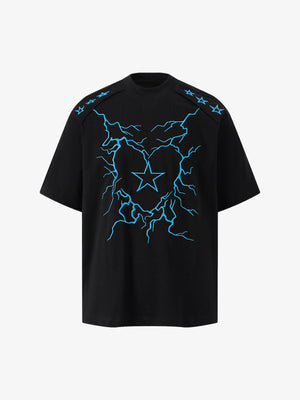 Heavy Embroidery Lightning Heart Print T-shirt 
