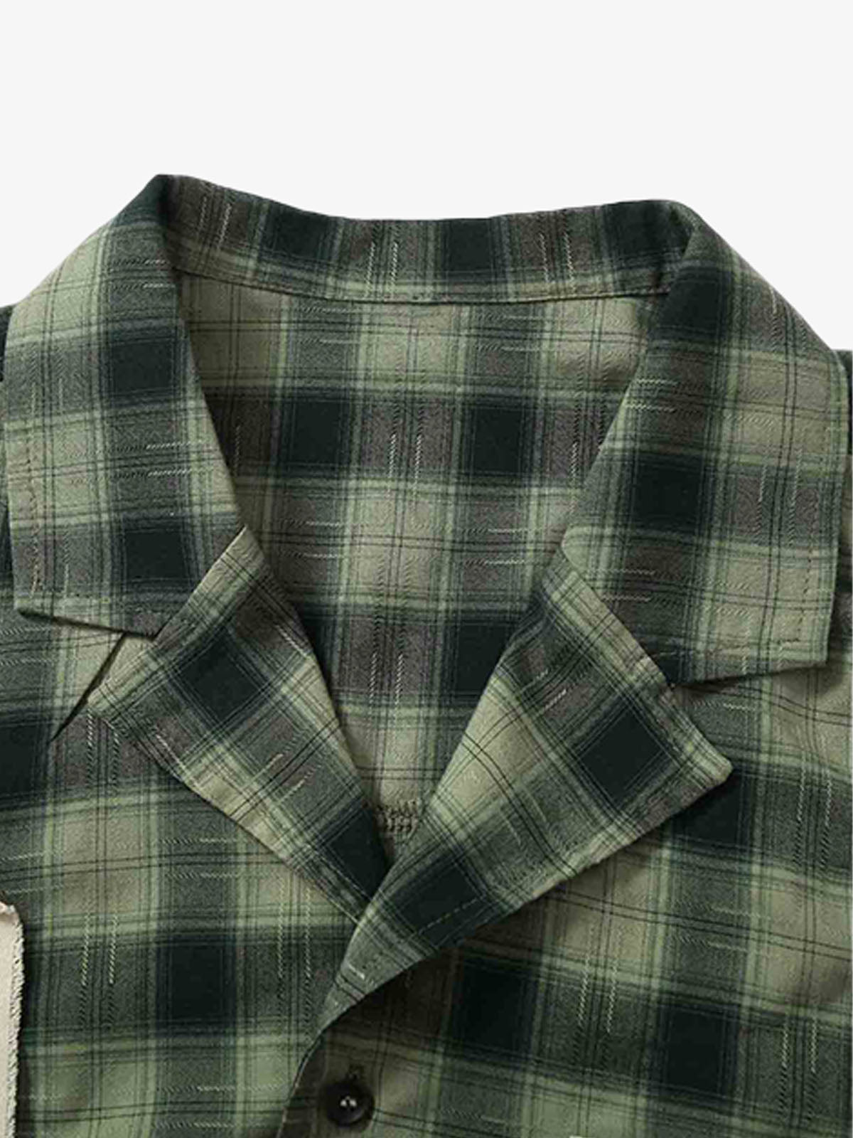 Plaid Applique Printed Short Sleeve Shirt - 2463 