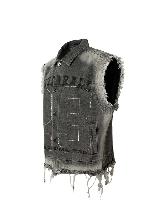 Street Retro Rivet Wasteland Style Denim Vest Sleeveless Jacket 