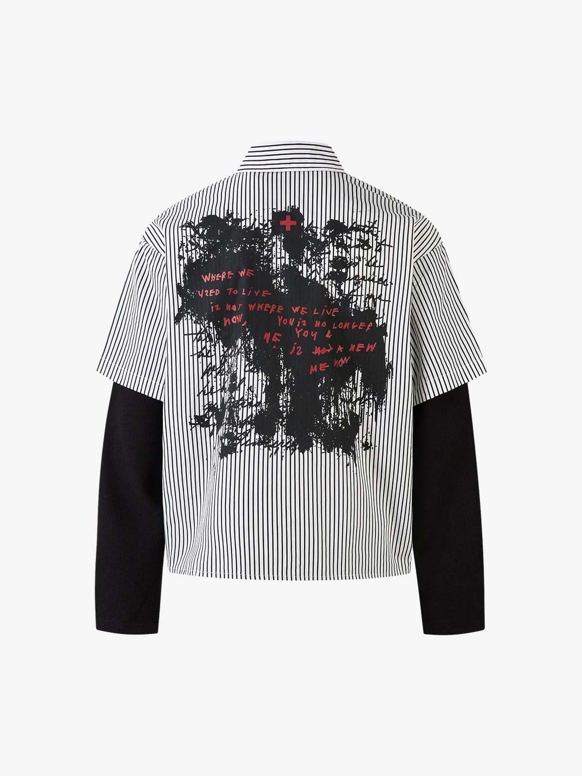 Thesupermade Street Dark Faux Two-piece Striped Long-sleeved Shirt 