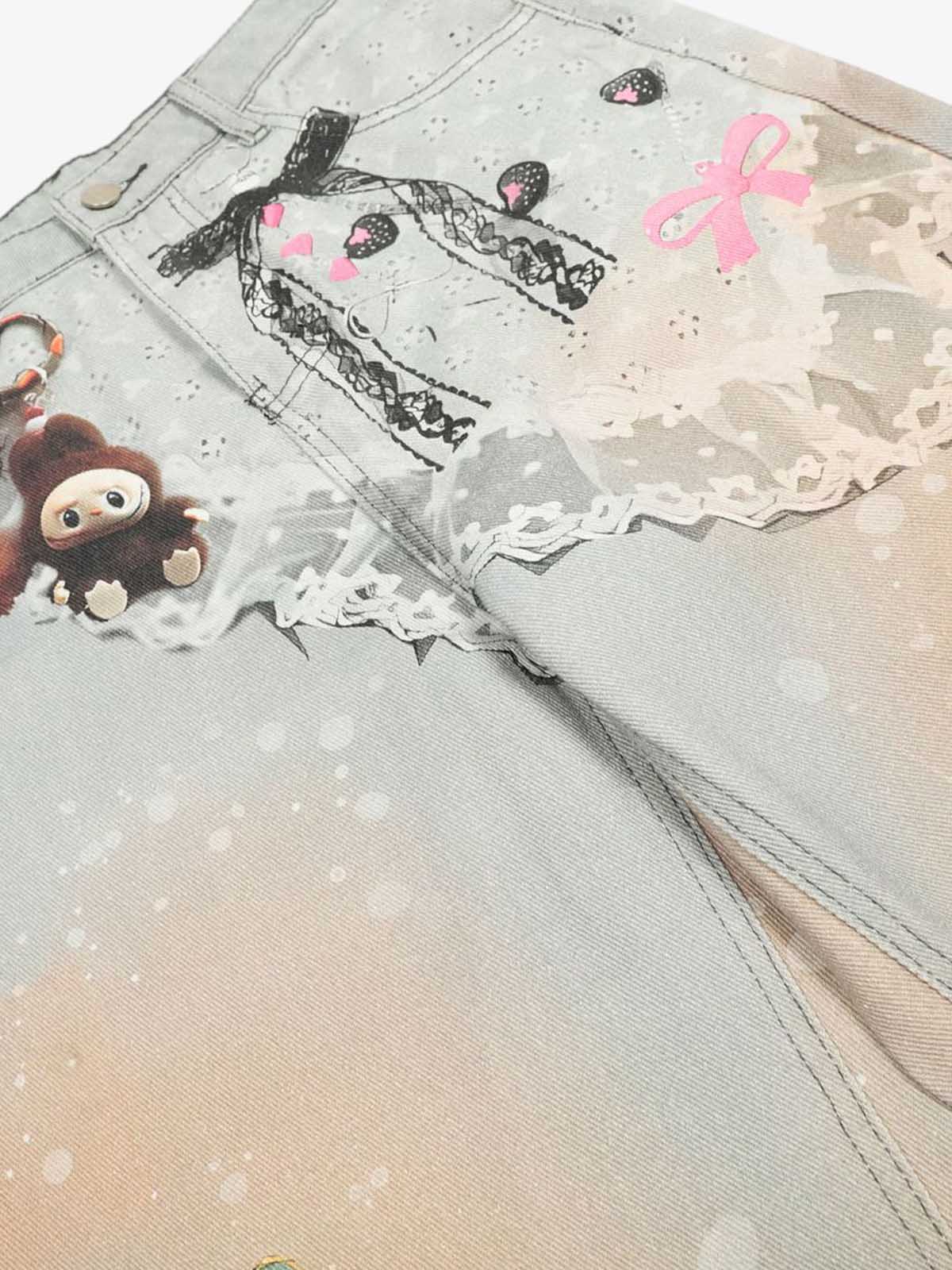 Unique Artistic Denim Trousers with Embellished Details for Women 