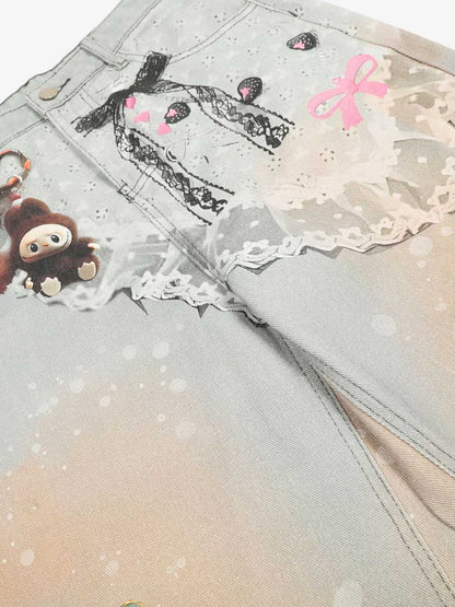 Unique Artistic Denim Trousers with Embellished Details for Women 