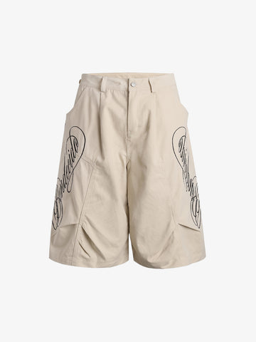 Embroidered Multi-Pocket Cargo Capri Pants