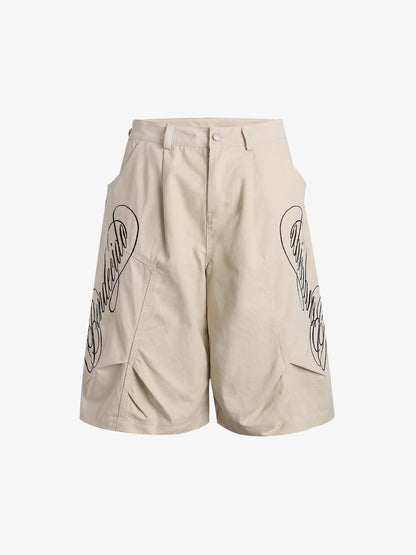 Embroidered Multi-Pocket Cargo Capri Pants