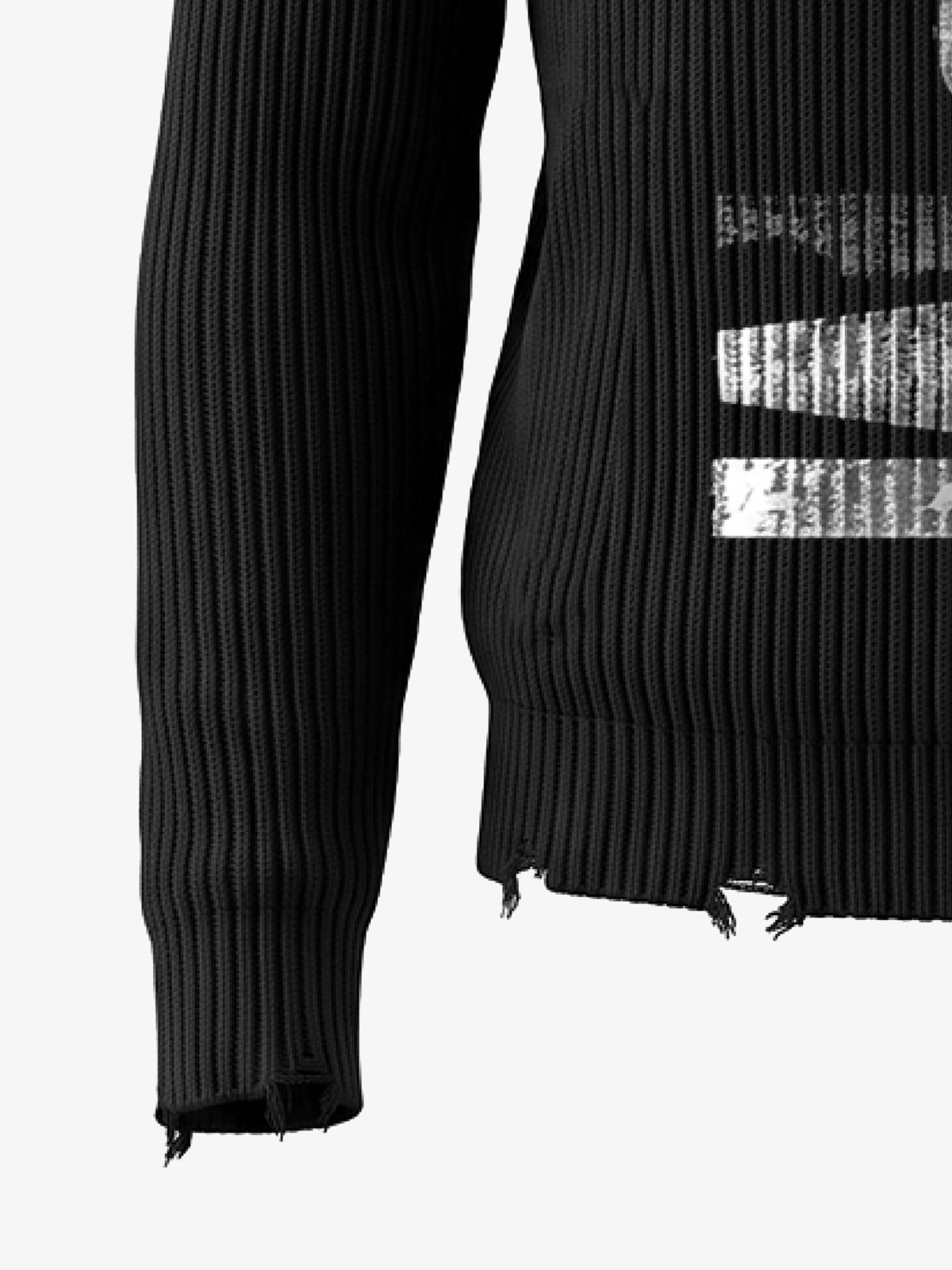 Silver Foil Letter Graphic Distressed Knit Sweater