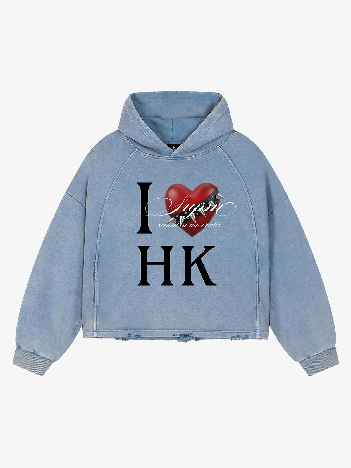 Hong‑Kong Limited Edition, Washed Denim‑Blue Boxy Hoodie