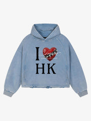 Hong‑Kong Limited Edition, Washed Denim‑Blue Boxy Hoodie