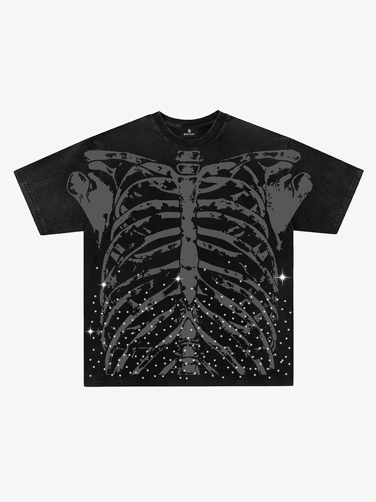 Skull Graphic Rhinestone Distressed T-Shirt