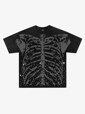 Skull Graphic Rhinestone Distressed T-Shirt