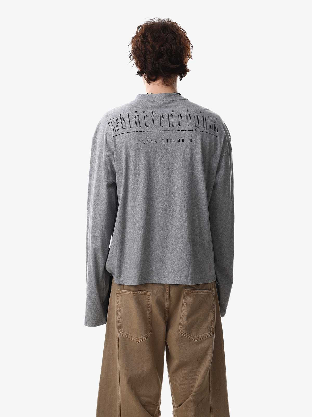 Layered Neck Button Detail Long Sleeve T-Shirt