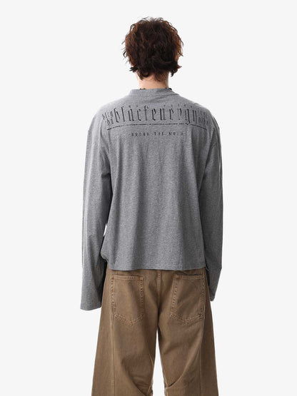 Layered Neck Button Detail Long Sleeve T-Shirt