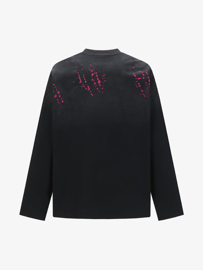 Stylish Black Long Sleeve Top with Pink Splatter Design for Modern Fashionistas 