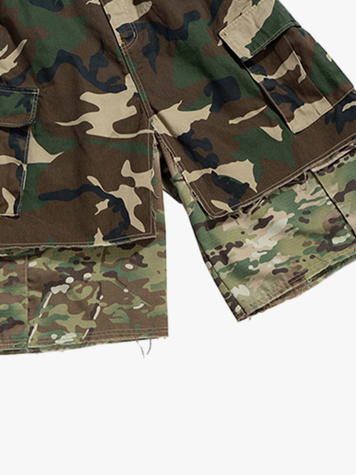 Cotton Camouflage Cargo Shorts for Men High Waist Baggy Streetwear Style with Pockets and Layered Hem Design 
