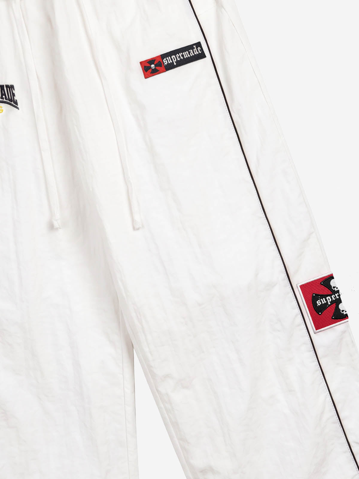 Color Block Embroidered Foldover-Waist Drawstring Track Pants