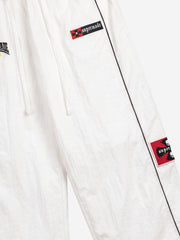 Color Block Embroidered Foldover-Waist Drawstring Track Pants