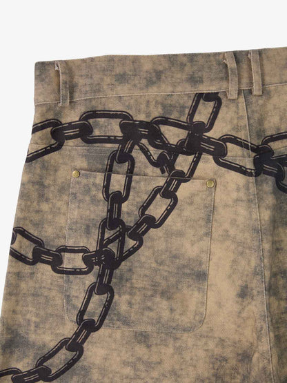 Supermade Distressed Chain And Key Print Baggy Pants 