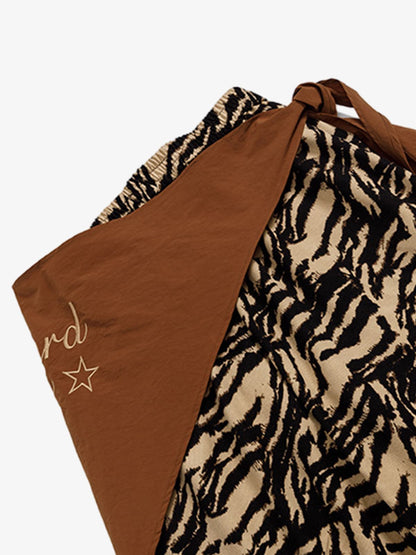 Retro Zebra Print Asymmetric Draped Patchwork Barrel Pants 