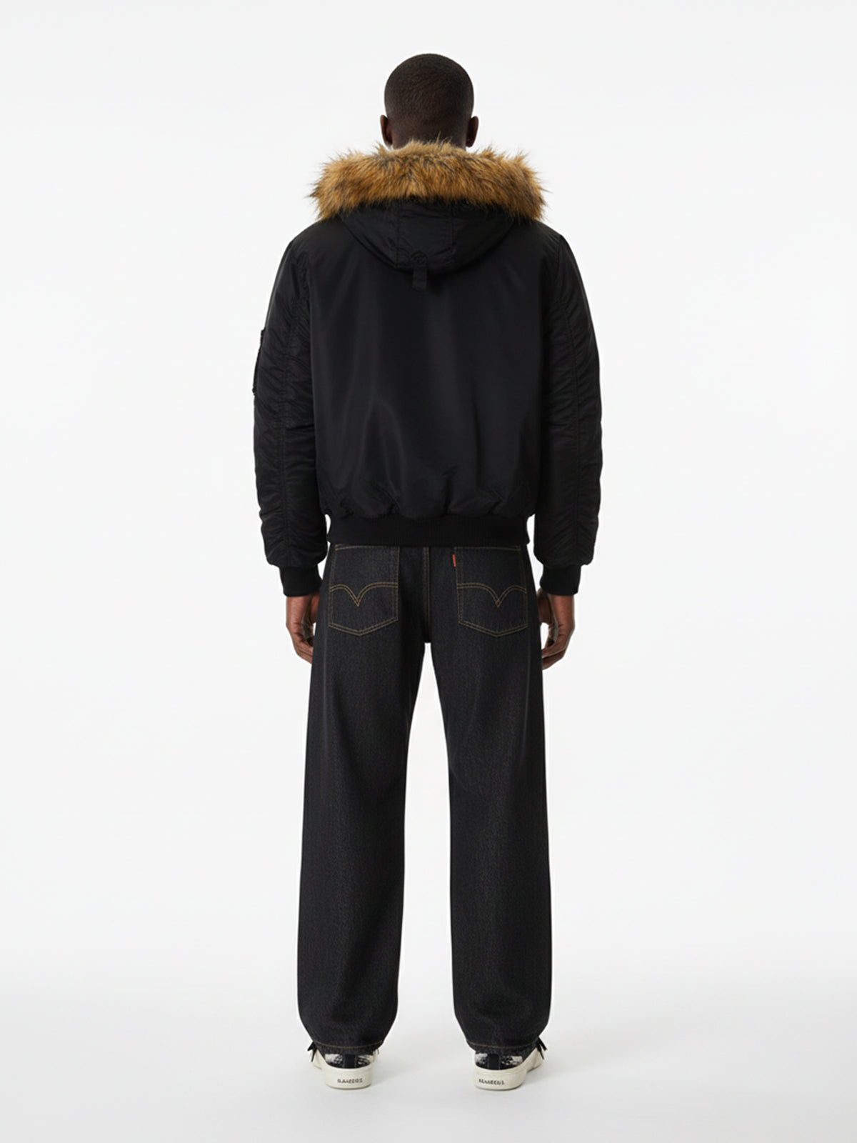 Street Dark Shadow Fur Collar Quilted Bomber Jacket 