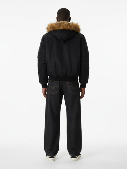 Street Dark Shadow Fur Collar Quilted Bomber Jacket 