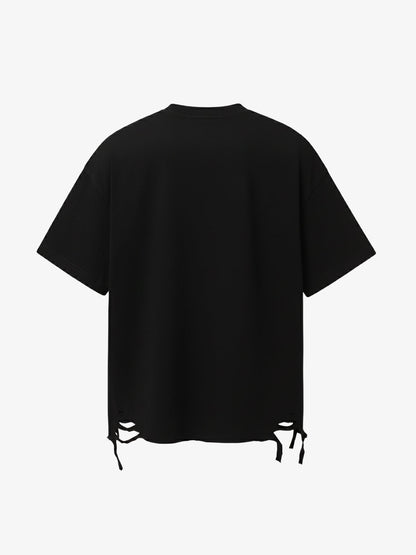 Oversized Flame Logo Skull Print T-Shirt with Distressed Hem 